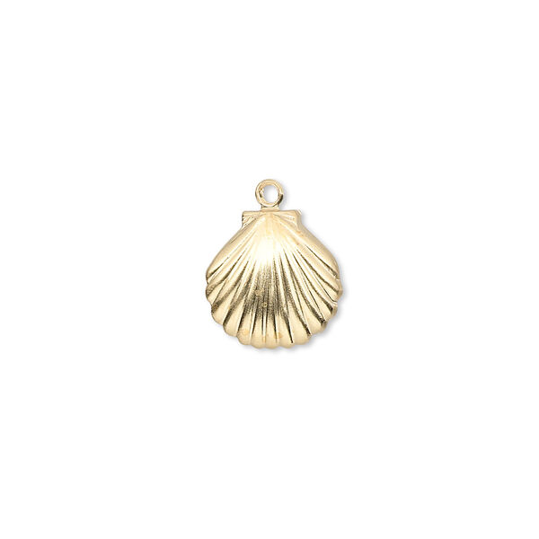 Drop, 14Kt gold-filled, 11x10mm clam shell. Sold per pkg of 2. image number 0