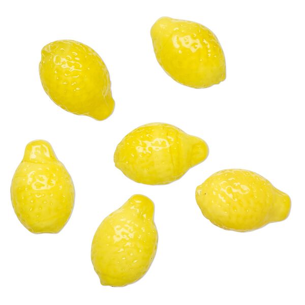 Bead, lampworked glass, opaque yellow, 15x10mm half-drilled lemon. Sold per pkg of 6. image number 0