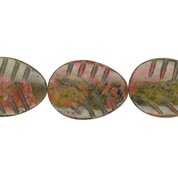 Unakite 1pkg1, hand-cut carved leaf bead natural 15.5-16 inch 20x15mm image number 0