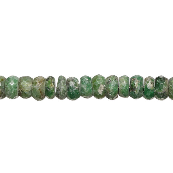 Bead, chrome diopside (natural), 6x3mm-7x3mm hand-cut faceted rondelle with 0.4-1.4mm hole, C grade, Mohs hardness 5-1/2 to 6. Sold per 8-inch strand. image number 0