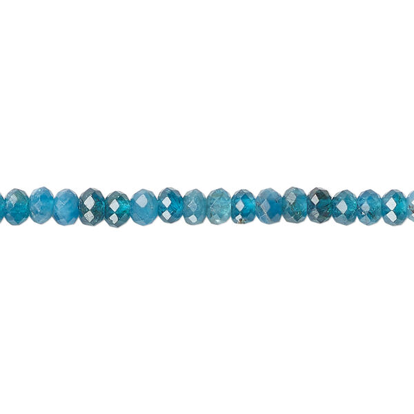 Bead, blue apatite (natural), 4x2.5mm faceted rondelle, B grade, Mohs hardness 5. Sold per 15-1/2" to 16" strand. image number 0