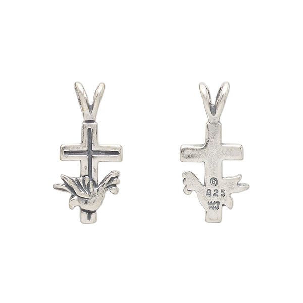 Sterling silver 1pkg1 antiqued dove cross pendant 20.5x10mm image number 0