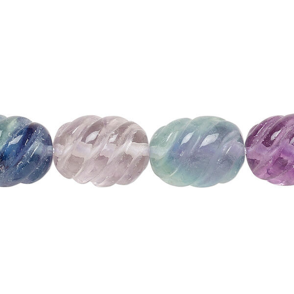 Bead, rainbow fluorite (natural), 14x10mm carved oval, A grade, Mohs hardness 4. Sold per 15-1/2" to 16" strand. image number 0
