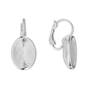 Ear wire leverback 1pkg2 Almost instant jewelry® silver-plated "pewter" (zinc-based alloy), 24mm / 14x10mm oval glue-in setting, brass 1 pair