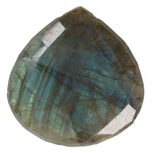 Labradorite 1pkg1, hand-cut top-drilled faceted puffed teardrop bead natural 40x38mm-44x40mm