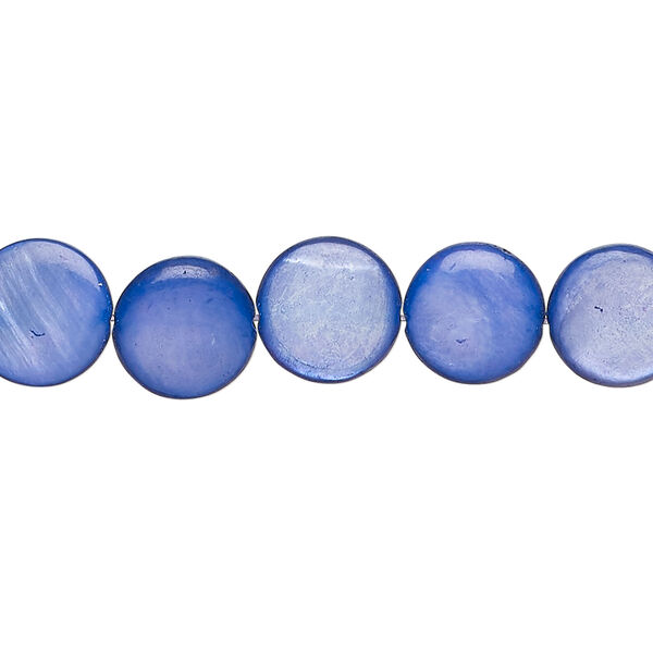 Mother-of-pearl shell 1pkg1, puffed flat round bead 15 inch blue-violet 9-10mm image number 0