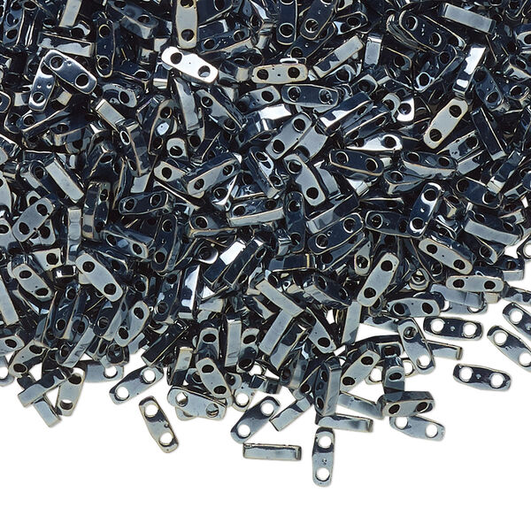 Seed bead, TILA®, glass, pkg/5g, 5x1.2mm quarter tila rectangle, opaque light gunmetal, (QTL-464). image number 0