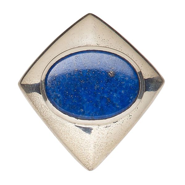Pendant, lapis lazuli (natural) and sterling silver, 35x32mm diamond with hidden bail. Sold individually. image number 0