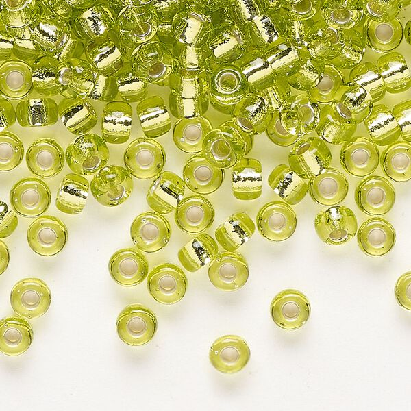 Seed bead, Miyuki, glass, pkg/25g, #6 rocaille, transparent silver-lined chartreuse (RR-14). image number 0