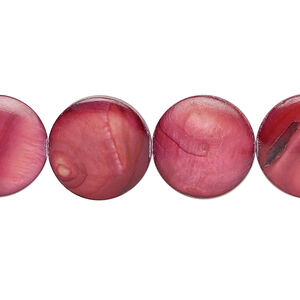 Mother-of-pearl shell 1pkg1, puffed flat round bead 15 inch rhubarb 14-15mm