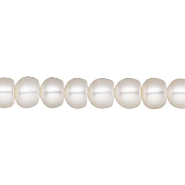 Pearl, White Lotus™, cultured freshwater (bleached), white, 7-7.5mm button, B grade. Sold per 15-1/2" to 16" strand. image number 0