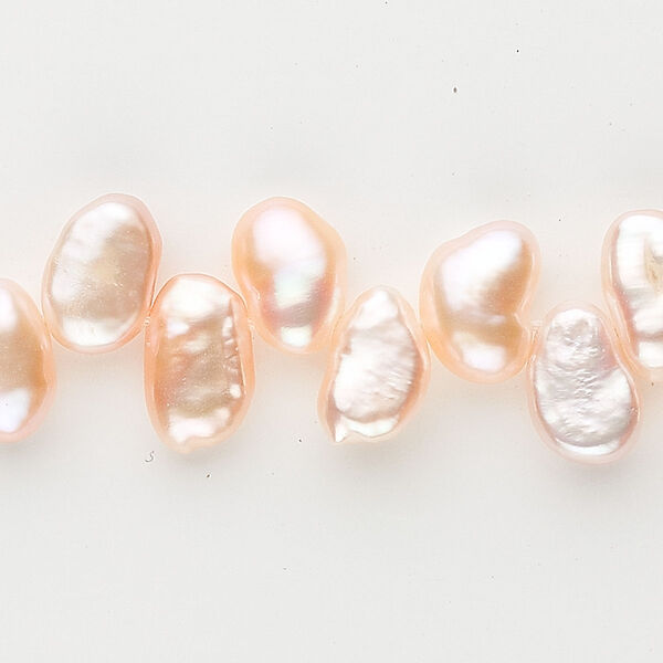 Pearl, cultured freshwater, peach, 8mm top-drilled flat-sided rice, C grade. Sold per 16-inch strand. image number 0