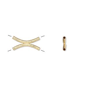 Bead, gold-plated brass, 14x7mm brushed double curved tube. Sold per pkg of 6.