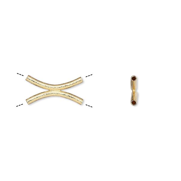 Bead, gold-plated brass, 14x7mm brushed double curved tube. Sold per pkg of 6. image number 0