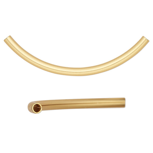 Bead, satin-finished gold-plated brass, 50x3mm curved tube. Sold per pkg of 10. image number 0