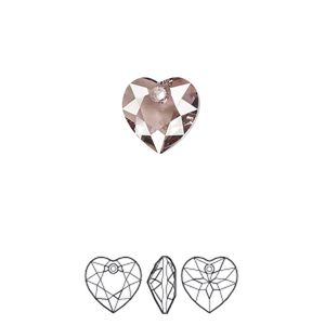 Drop 2pk light amethyst silver shade, Crystal Passions® 10.5mm pendant heart cut 6432