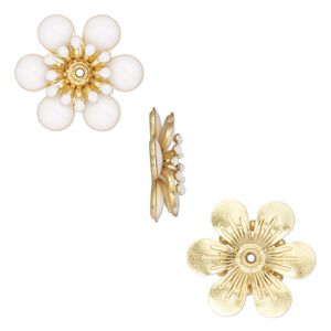 Component, epoxy and gold-finished copper, white, 21x19mm center-drilled single-sided flower. Sold per pkg of 2.