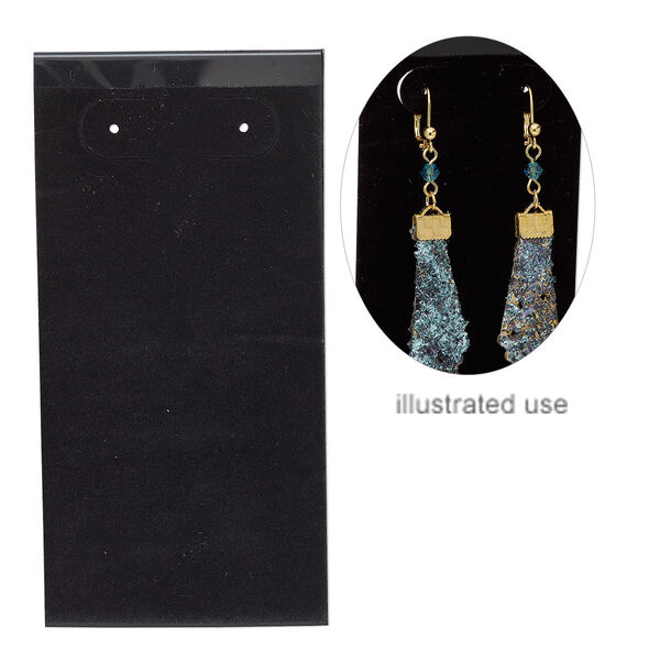 Earring card, flocked plastic, black, 4x2-inch rectangle with leverback tabs. Sold per pkg of 25. image number 0