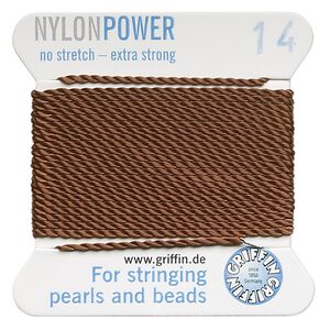 Thread, Griffin, nylon, brown, size #14. Sold per 2-meter card (approximately 78 inches).