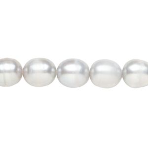 Freshwater pearl 1pkg1, rice C grade, 15 inch 9-10mm soft grey cultured