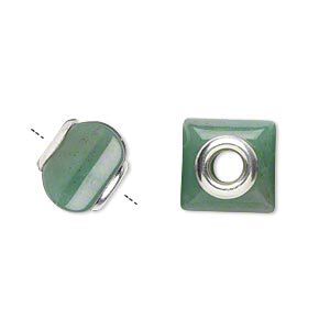 Green aventurine / sterling silver 1pkg1, square rondelle bead natural 11x10mm-13x11mm Dione®