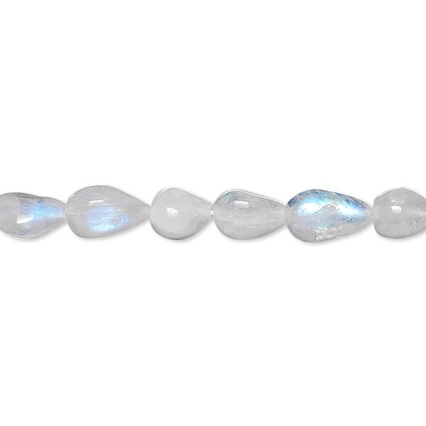 Bead, rainbow moonstone (natural), 8x4mm-10x5mm hand-cut teardrop, C grade, Mohs hardness 6 to 6-1/2. Sold per 15-1/2" to 16" strand. image number 0
