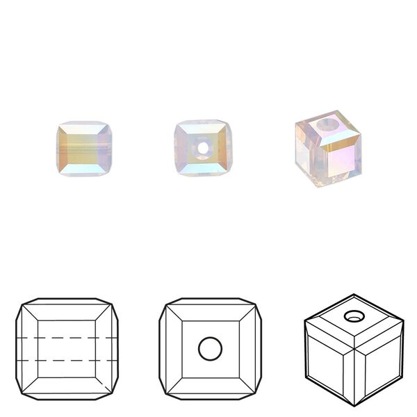 Bead 144pk rose water opal shimmer b, Swarovski® 6mm cube 5601 image number 0