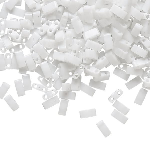 Seed bead, TILA®, glass, pkg/40g, 5x2.3mm half tila rectangle, opaque white, (HTL-402). image number 0