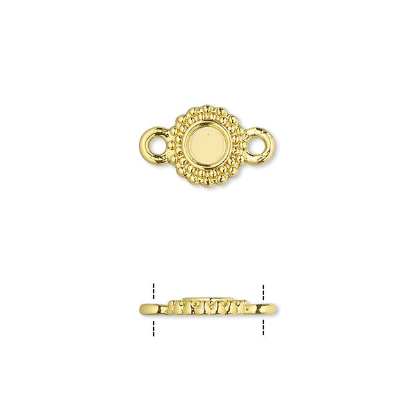 Link, gold-finished brass, 8.5mm single-sided beaded round with 4mm round setting. Sold per pkg of 10. image number 0