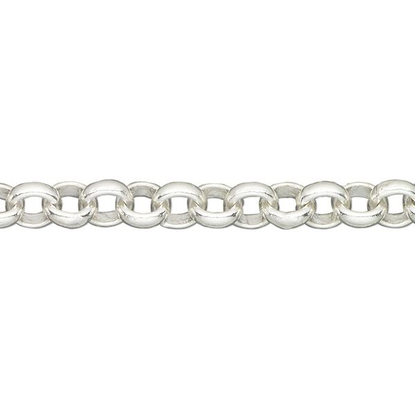 Chain, silver-plated brass, 6mm rolo. Sold per pkg of 5 feet. image number 0