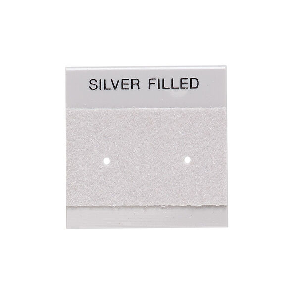 Earring card, flocked plastic, grey and black, 1x1-inch square with "SILVER FILLED." Sold per pkg of 25. image number 0
