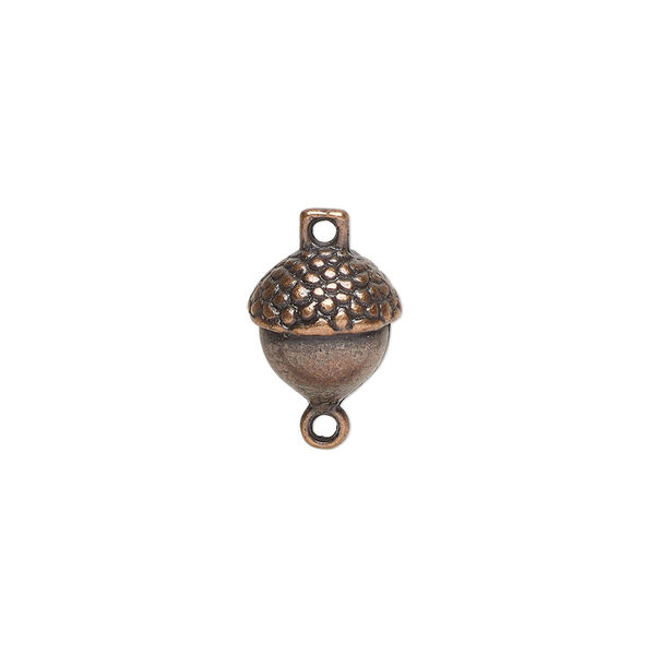 Link, antique copper-finished "pewter" (zinc-based alloy), 11x10mm acorn. Sold per pkg of 6. image number 0