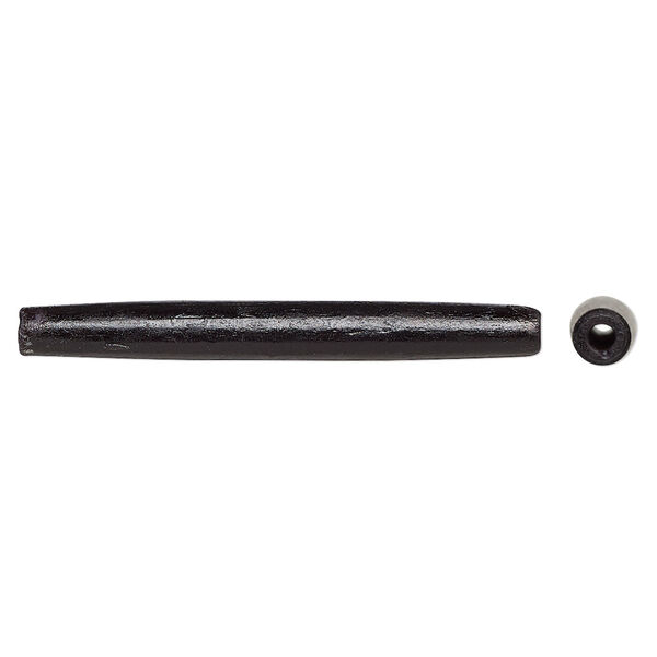 Bead, domestic water buffalo bone (dyed), black, 37x3mm-39x5mm hand-cut hairpipe, Mohs hardness 2-1/2. Sold per pkg of 12. image number 0