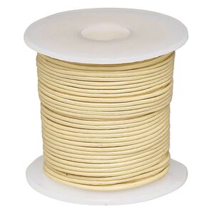 Cord, leather (dyed), cream, 0.5-0.8mm round. Sold per 25-yard spool.