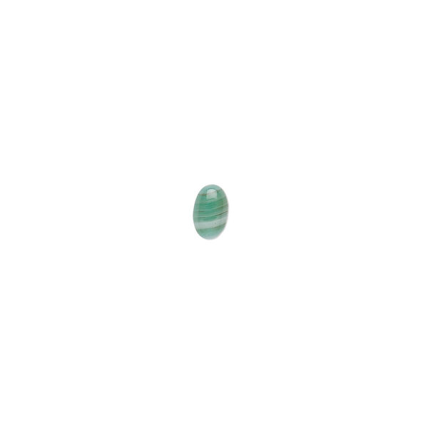 Cabochon, striped green agate (dyed), 6x4mm calibrated oval, B grade, Mohs hardness 6-1/2 to 7. Sold per pkg of 10. image number 0
