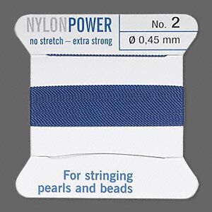 Thread, Griffin, nylon, blue, size #2. Sold per 2-meter card (approximately 78 inches).