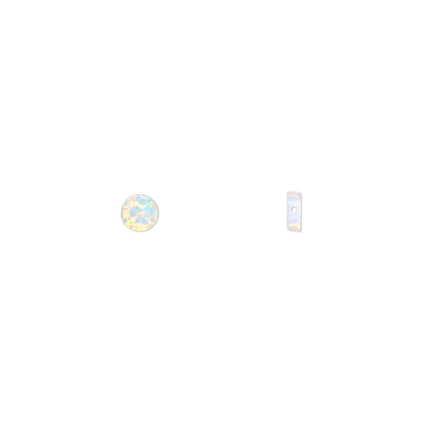 Bead, "opal" (silica and epoxy) (man-made), white, 4mm flat round. Sold per pkg of 2. image number 0