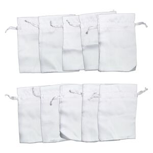 Pouch, satin, white, 4-3/4 x 3-1/2 inches with drawstring closure. Sold per pkg of 10.