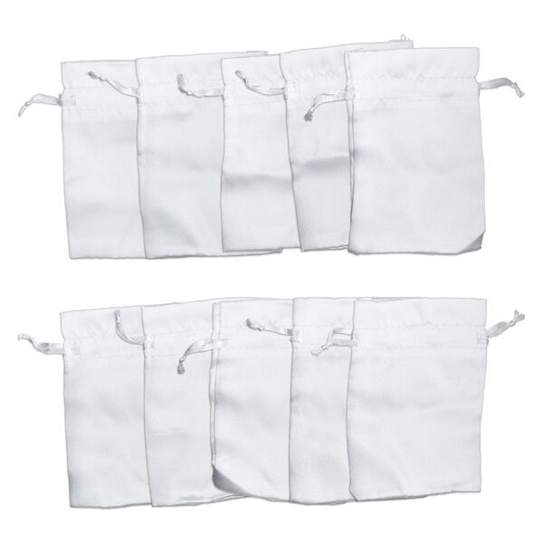 Pouch, satin, white, 4-3/4 x 3-1/2 inches with drawstring closure. Sold per pkg of 10. image number 0