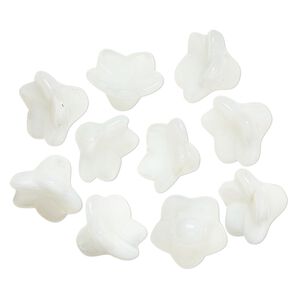 Bead, glass, opaque white, 14x9mm-14x10mm flower. Sold per pkg of 10.