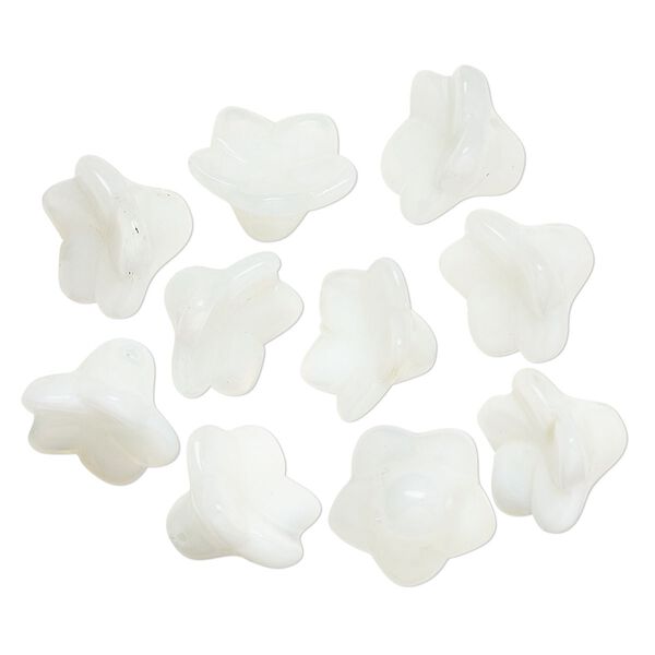 Bead, glass, opaque white, 14x9mm-14x10mm flower. Sold per pkg of 10. image number 0