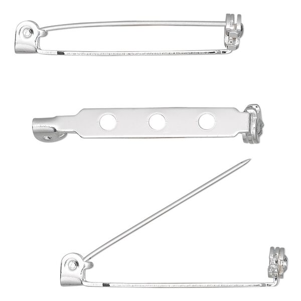 Pin back, silver-plated steel, 1-1/4 inches with locking bar. Sold per pkg of 100. image number 0