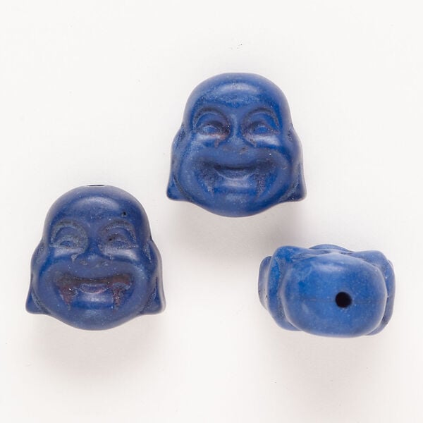 Bead, "howlite" (resin) (imitation) 1pkg3, blue and dark blue, 21x20mm Buddha head. image number 0