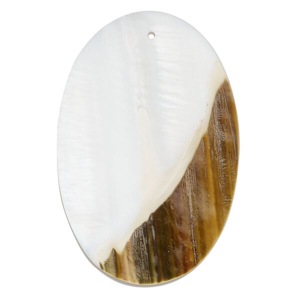 Focal, mother-of-pearl shell (natural), 2-tone, white / brown, 45x30mm oval, Mohs hardness 3-1/2. Sold individually. image number 0