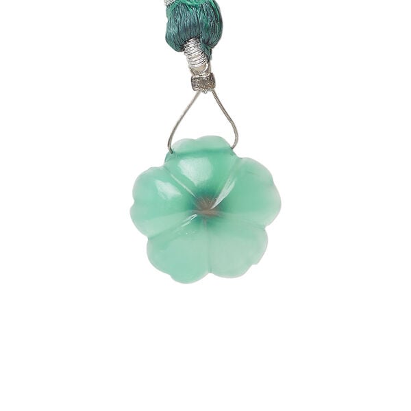 Green onyx / garnet 1pkg1, top-drilled hand-cut 1sided carved flower bead natural, 16mm image number 1