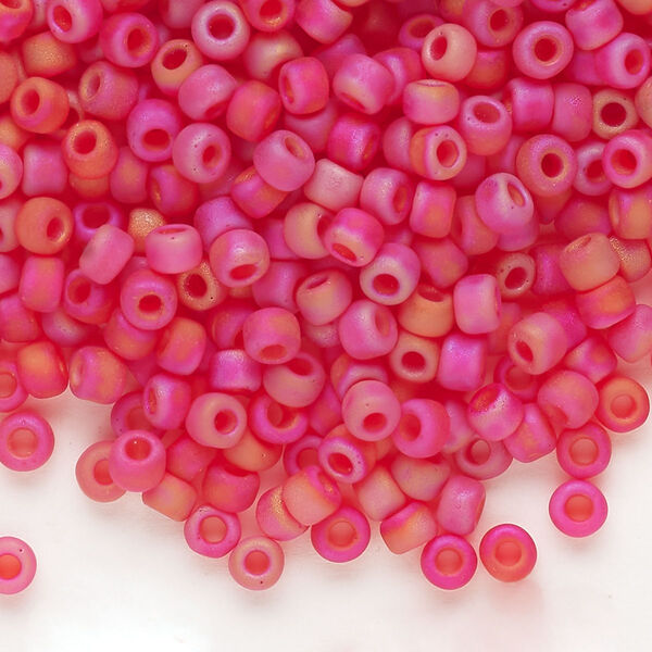 Seed bead, Dyna-Mites™, glass, transparent frosted rainbow red, #6 round. Sold per 1/2 kilogram pkg. image number 0