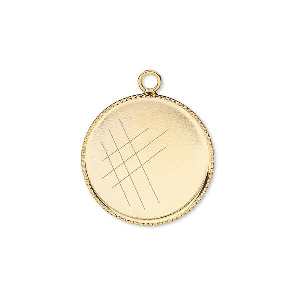 Drop, gold-plated brass, 19mm round with beaded edge and 18mm round bezel setting. Sold per pkg of 6. image number 0
