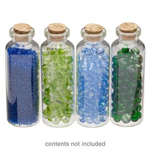 Component, glass and cork, clear, 79x27mm bottle with stopper. Sold per pkg of 24.