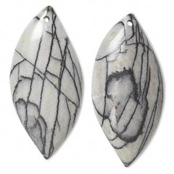 Focal, black silk stone (natural), 56x26mm marquise with flat back, B grade, Mohs hardness 4. Sold per pkg of 2. image number 0
