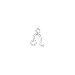 Charm, sterling silver, 8mm single-sided Leo zodiac symbol. Sold individually.